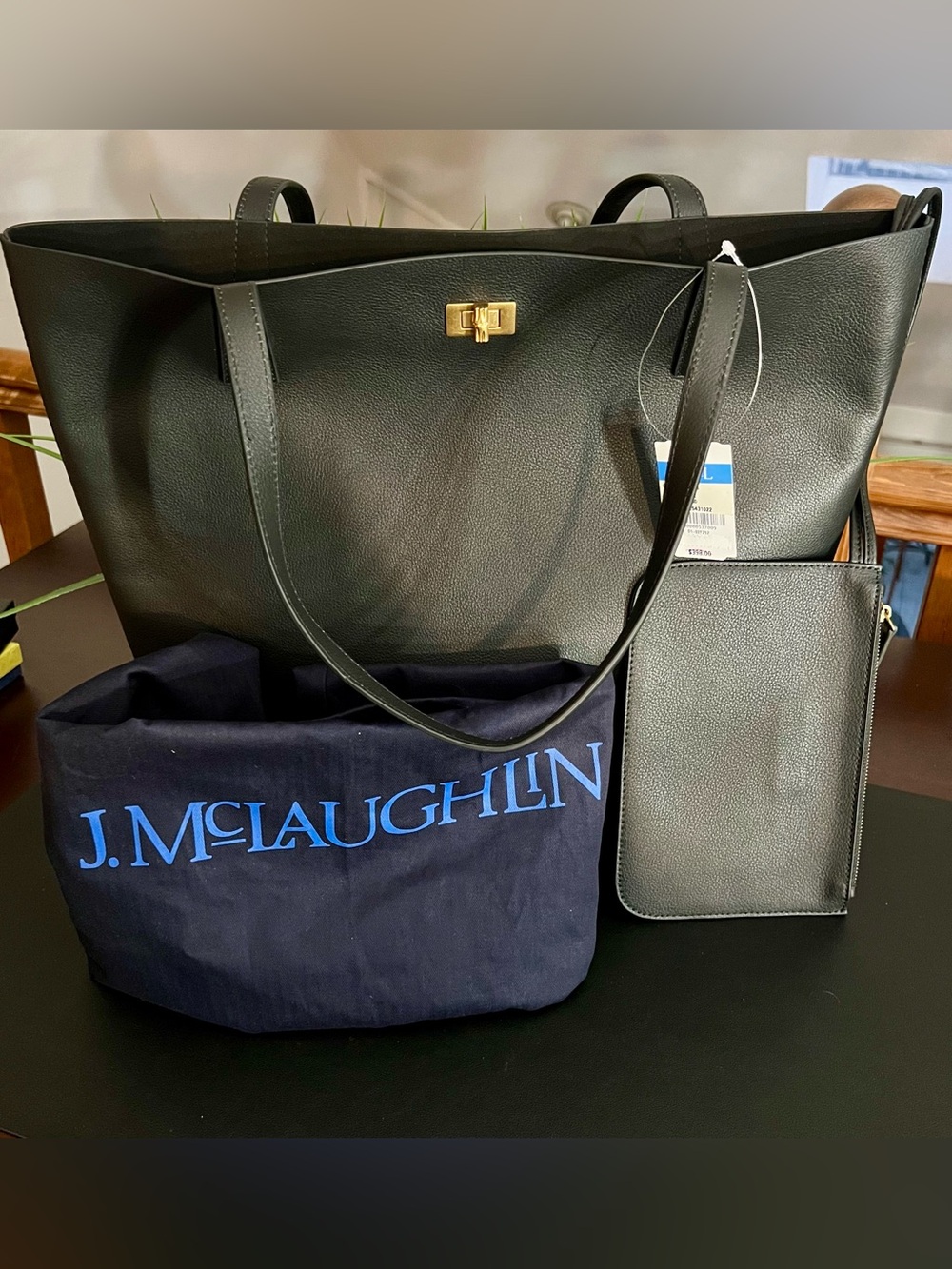 J MCLAUGHLIN Dana Leather Turn Lock Tote and Pouch